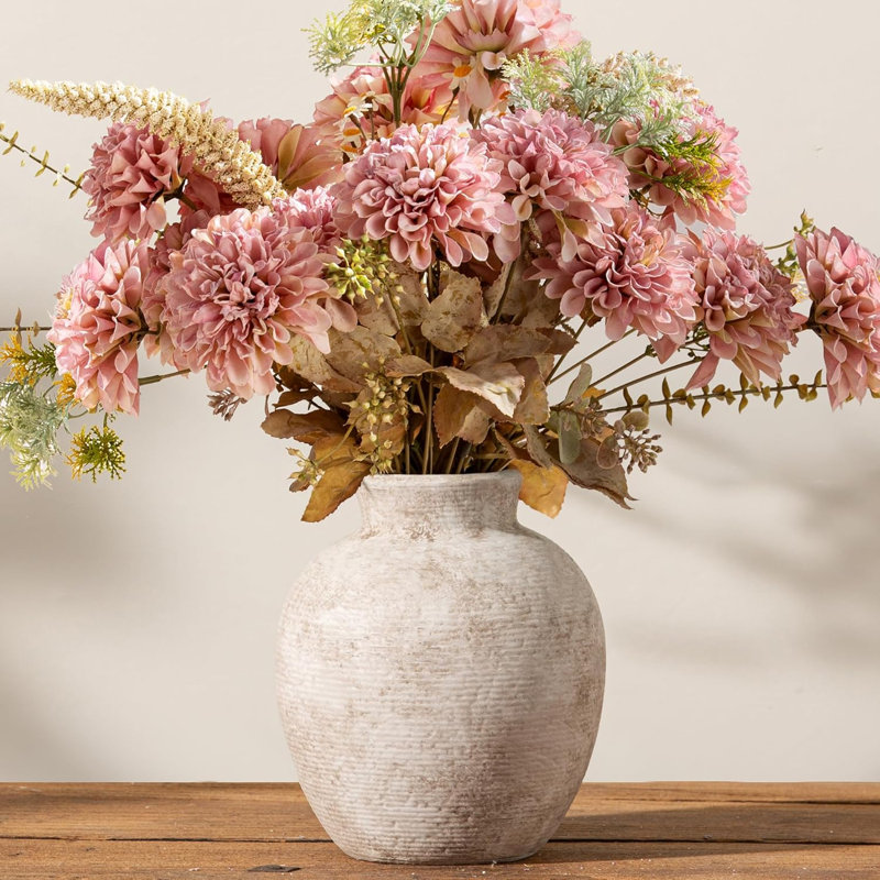 Ceramic Flower Vase Home Decor - Small Farmhouse Table Vases Rustic Vintage Living Room Kitchen Bedroom Decorations For House Book Shelf Office Coffee Desk Dining Fireplace (6" Retro)