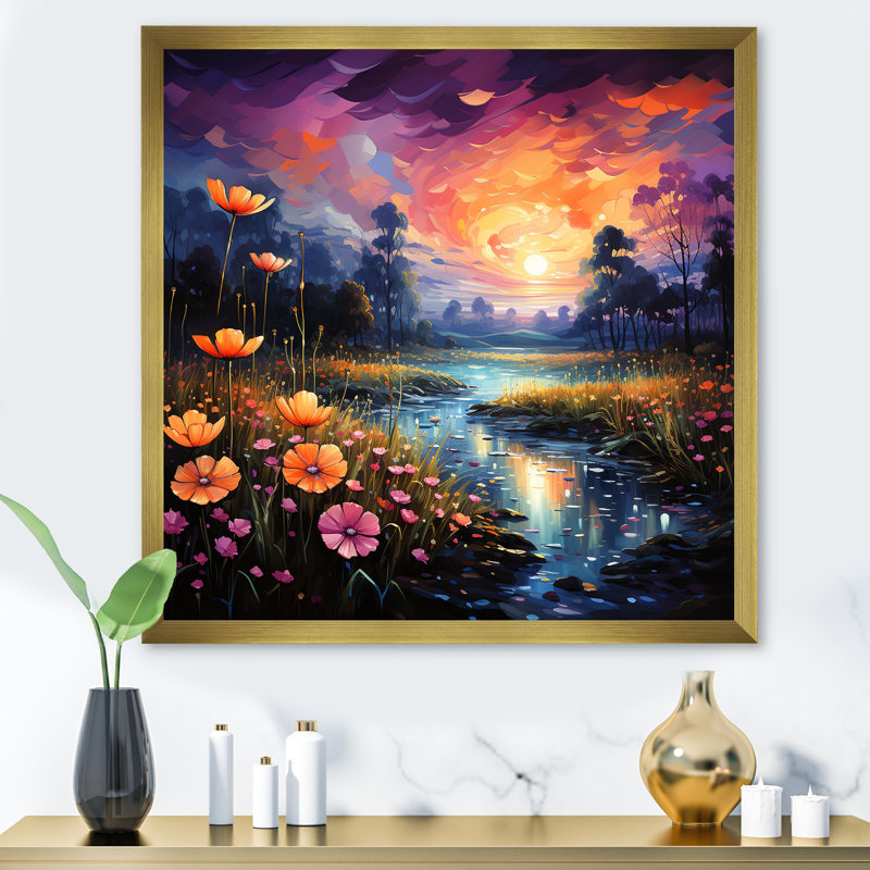 Décoration murale mauve à fleurs lumineuses la nuit II - Paysages abstraits_105690, H 30 po x l 30 po x P 1 po