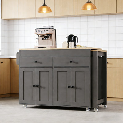 74.5 Inch Kitchen Island With Extendable Dining Table Kitchen Storage Cart with 4 Door Cabinet