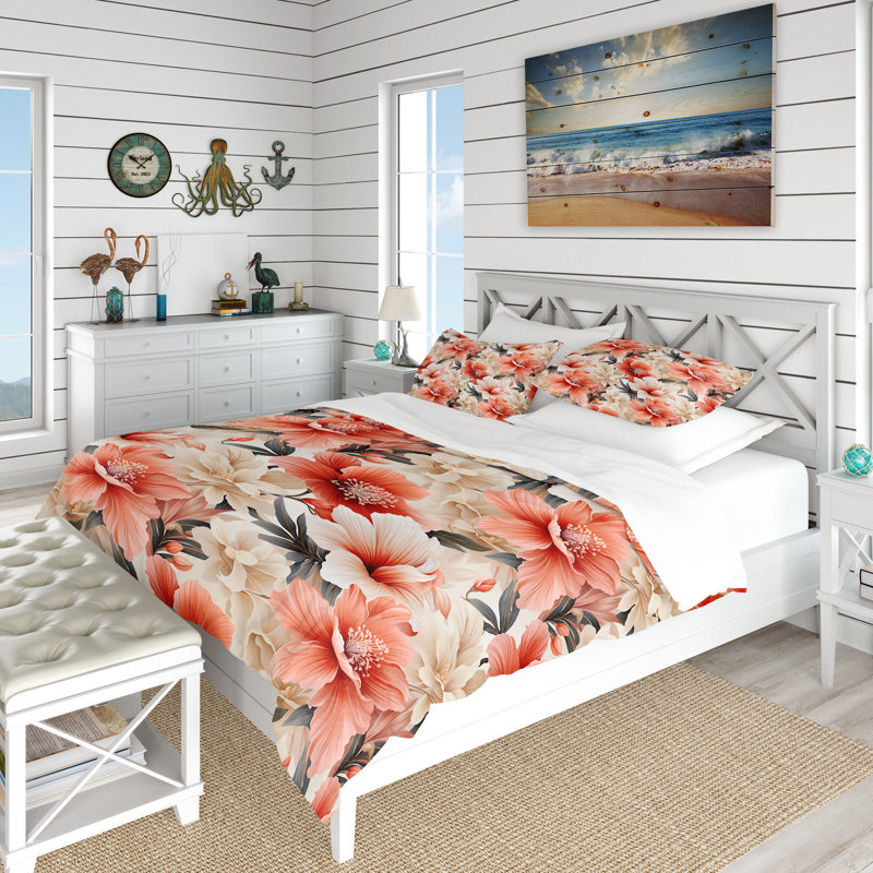 Literie délicate à motif tropical neutre, Housse de couette pour très grand lit et 2 très