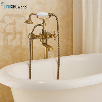 Juno Solid Brass Antique Design Claw Foot Wall Mount Bathtub Faucet with Handheld Shower