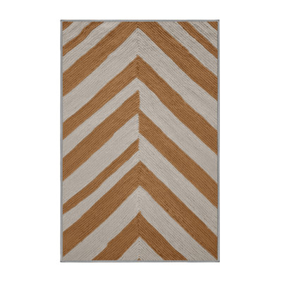 Washable Caramel Light Gray Striped Area Rug