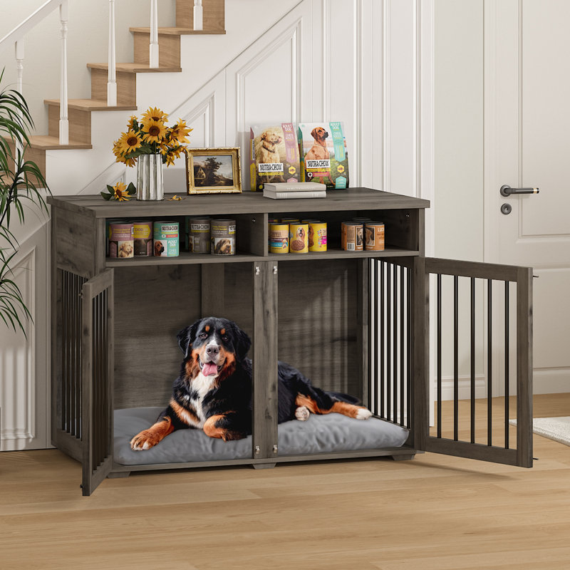 Meuble-cage pour chien, Gris, H 35,03 po x l 41 po x P 23,62 po