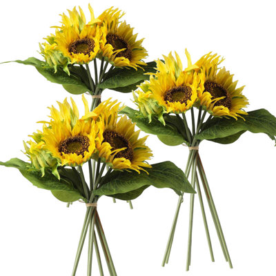 Set of 3 Artificial Sunflowers, Long Stem Silk Fake Large Sunflowers for Home, Outdoor, Wedding & Party Decor