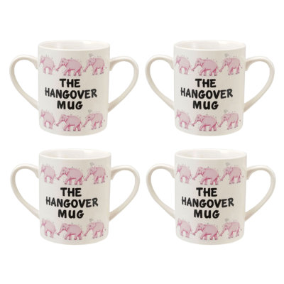 Tasse à double poignée en grès avec motif d'éléphant rose