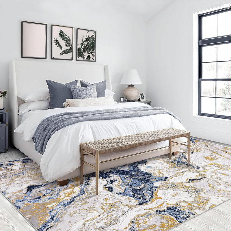 Rug Abstract Living Room Rug Washable, Modern Marble Bedroom Rug Soft  Area Rug Non Slip Floor Carpet for High Traffic Areas in Kitchen Entryway Office