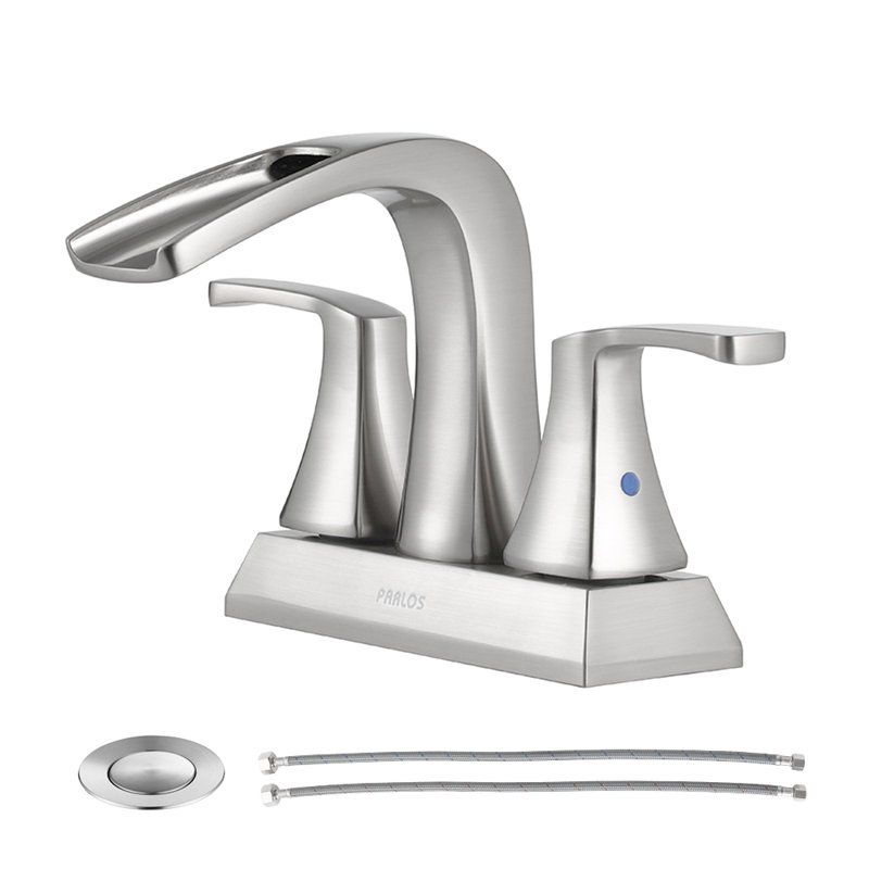 Doris Waterfall Centerset 2-handle Bathroom Faucet with Drain Assembly, Brushed Nickel