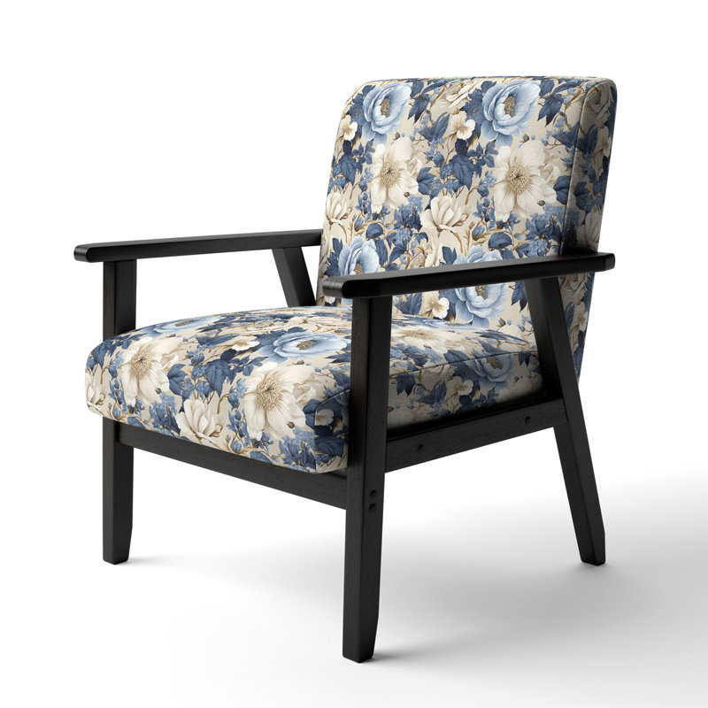 Cobalt Blue Scrollwork Swirls Victorian Pattern II - Upholstered Floral Accent Chair, Blue And White Flower Radiance II
