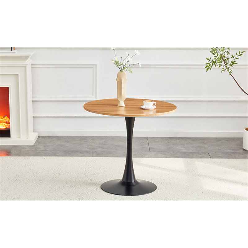 Table de salle à manger ronde, table tulipe ronde de 31,5 po avec plateau de table épaissi et piédestal en métal, table de bistro moderne Mid-Century pour la cuisine, les petits espaces, le salon et le café