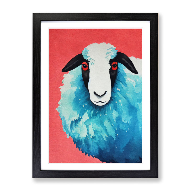 Watercolour Sheep No.7 - Single Picture Frame Painting, 64cm H x 46cm W x 2cm D, Black