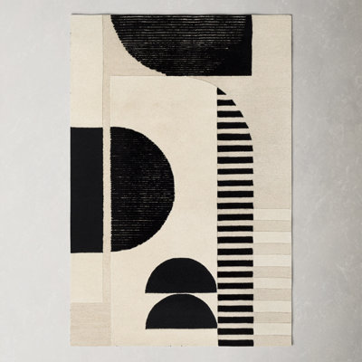 Sola Geometric Handmade Tufted Wool Cream/Black/Light Beige Area Rug