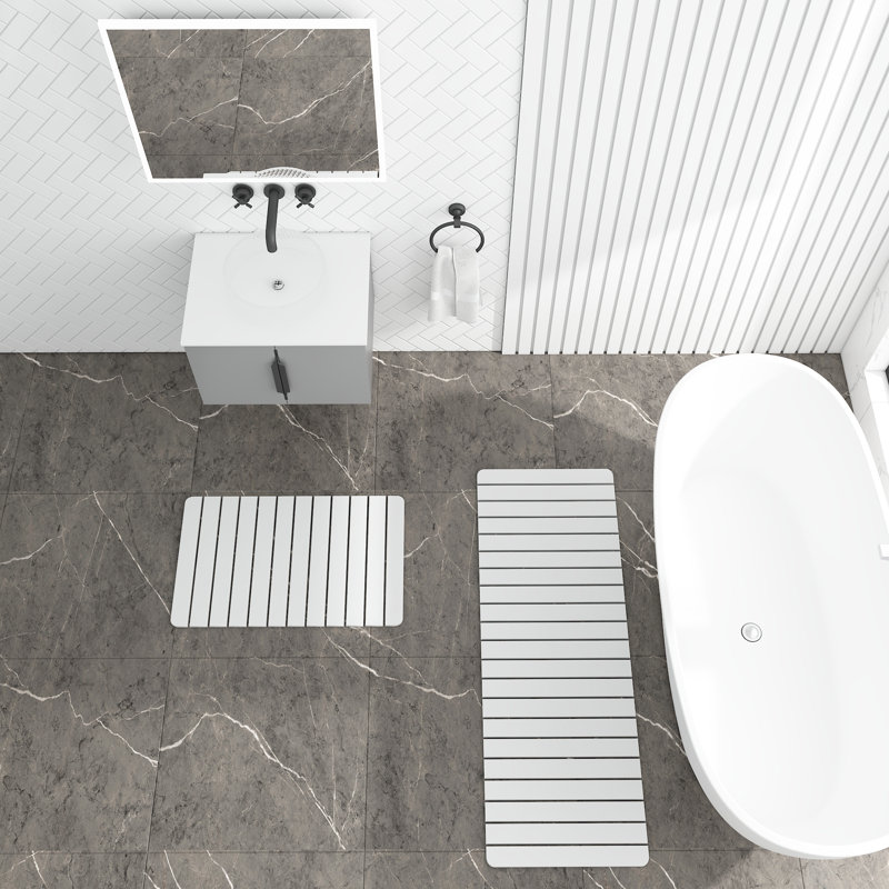 Ensemble de tapis de bain à séchage rapide Diatomite - X-large + grands tapis gris, Blanc naturel