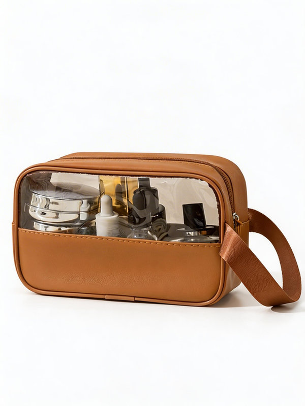 Brown single-layer waterproof toiletry bag, Brown