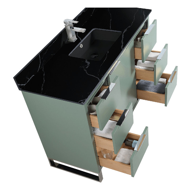 Meuble-lavabo sur pied simple avec plateau en pierre 48 po Gerzon, Vert menthe, Chrome