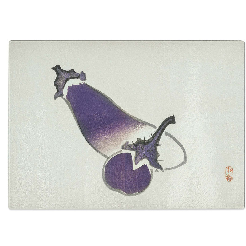 Tempered Glass Aubergine Eggplants Chopping Board, 39 cm W x 28.5 cm L