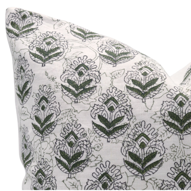 Floral Linen Pillow Covers – Decorative Neutral Accent Throw Pillows for Couch, Living Room, Indoor Use, Green Floral 3
