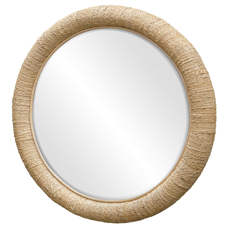 Miroir mural rond en rotin Mellonia, Naturel