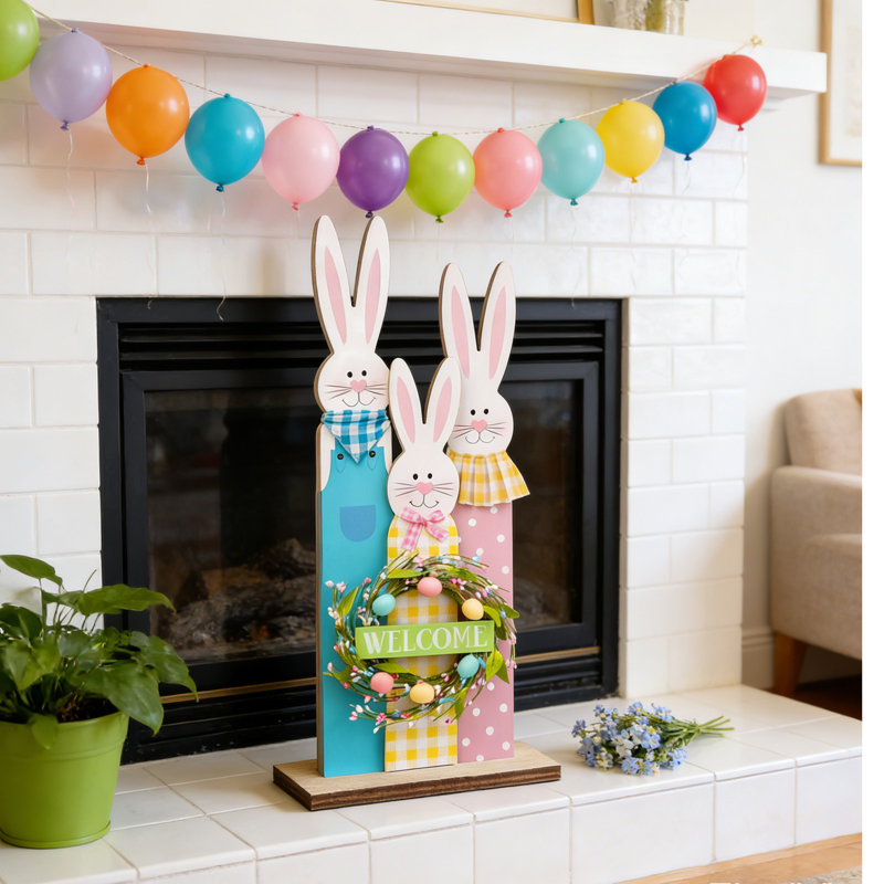 Lapin de Pâques, œuf, poussin, arrangement de décoration de lieu, B