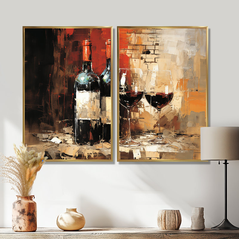 «Midnight Blue Sommeliers Red Wine - Black», art mural sur toile, 36" H x 48" W, Impression encadrée flottante, Gold