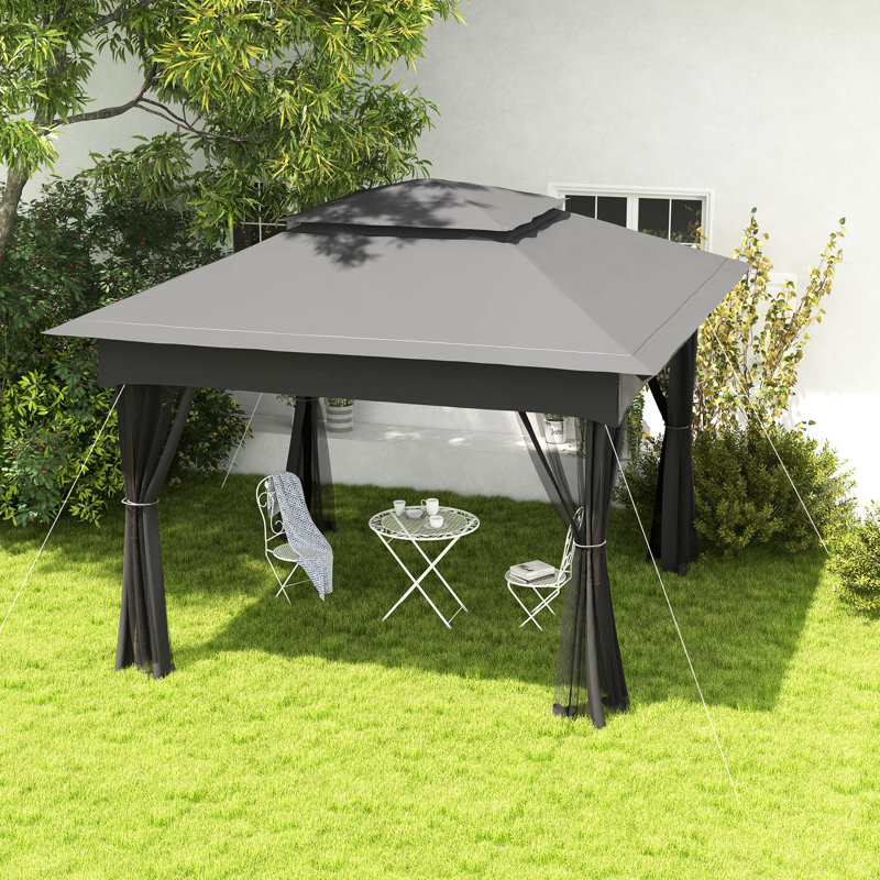 11' X Pop Up Canopy Gazebo, Outdoor Patio Shelter With Detachable Zipper Net. Instant Tent For Backyard, Garden. Dark Grey. 114 Sq Ft Shade, Carry Bag Included Zippered Removable Netting. Garden, Sq.