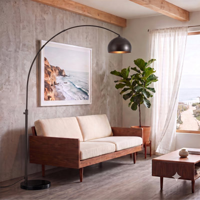 Half Dome 92" Arc Lamp - Black Nickel, Black Marble Base, Steel Half-Dome, Dimmable, Bulb Included