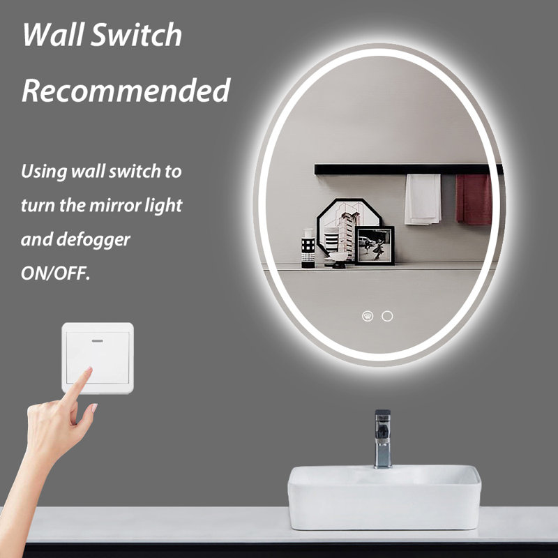 Adorna Oval Frontlit & Backlit LED Bathroom Vanity Mirror AntiFog Dimmable Wall Mirror, 32"H x 24" W
