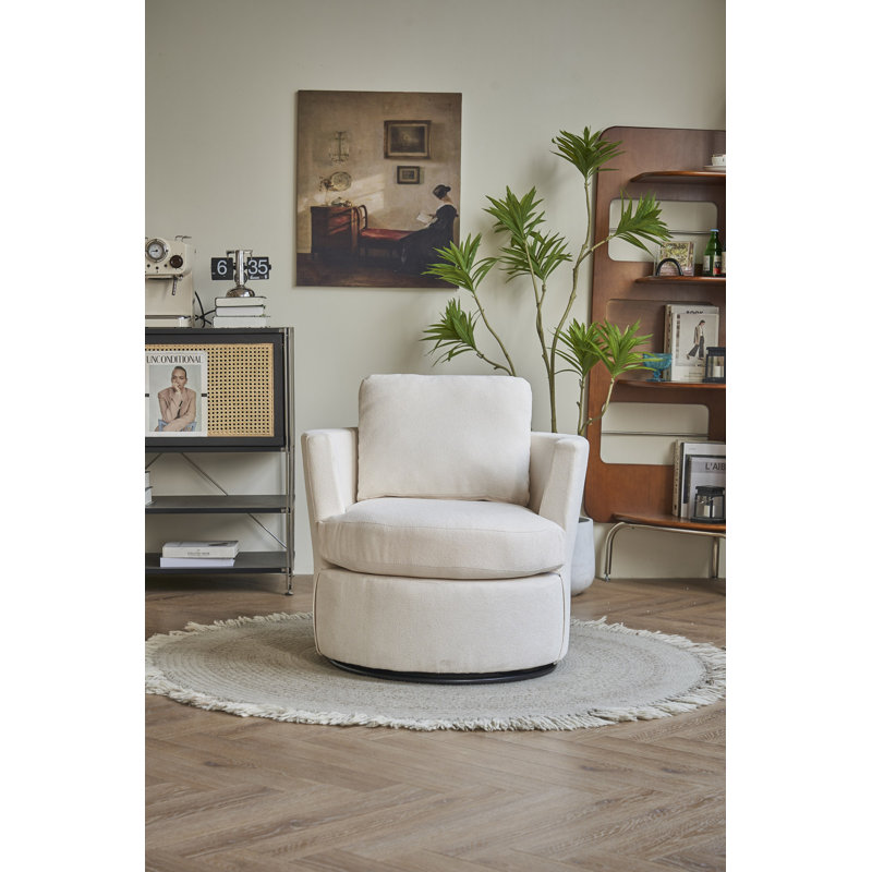 Fauteuil demi-tonneau pivotant, fauteuil d'appoint rond et confortable pour le salon, Polyester beige
