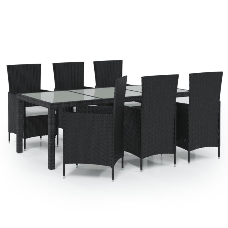 Pando Patio Dining Set with, White,  74.8" L x 35.4" W x 29.5" H, Black