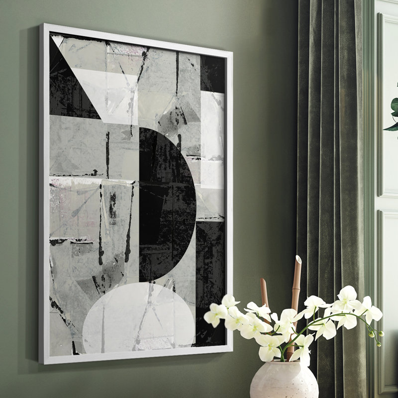 «Abstract Neutralité I», reproduction encadrée - bois massif, Blanc, H 14 po x l 11 po