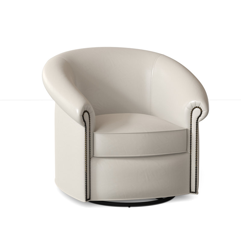 Stellan Leather Swivel Barrel Chair, Outsider Raven Genuine Leather, Gunmetal, Swivel Glider