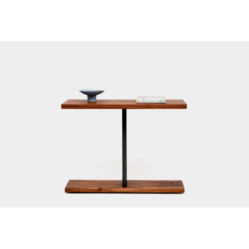 Solid Wood Console Table, 36" H x 48" W x 12" D, Solid Walnut, Brushed Blackened Steel