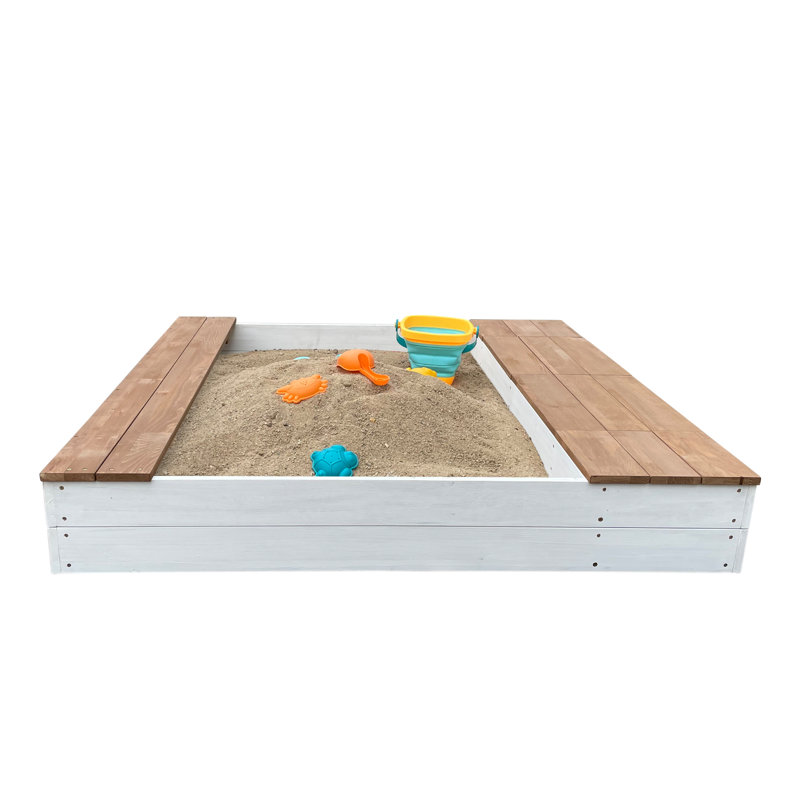 AXI 117cm x 187cm Solid Wood Square Sandbox with Cover, White/Brown