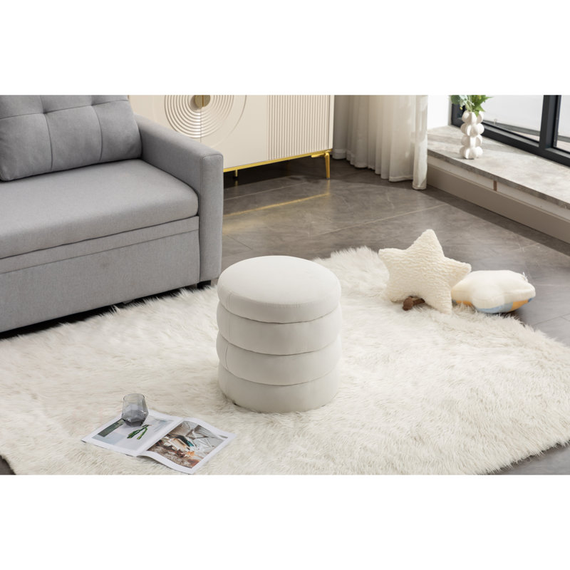 006-Tabouret de repose-pieds rond en velours doux