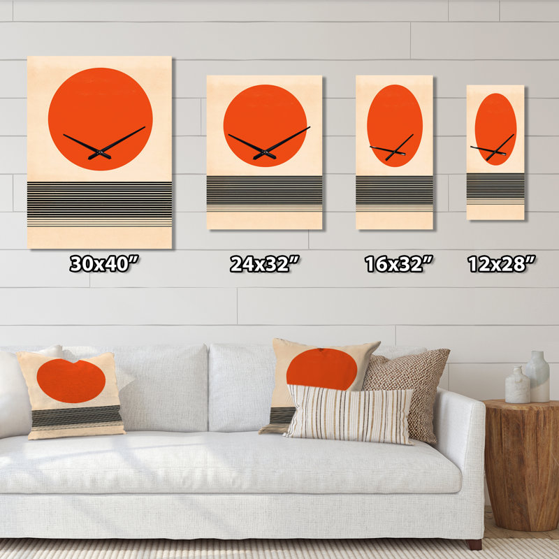 Minimal géométrique orange coucher de soleil audacieux III - horloge murale moderne surdimensionnée, Grand