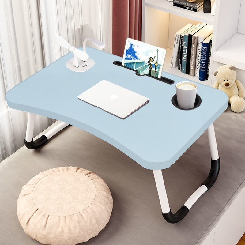 60Cm Foldable Laptop Bed Table Desk with USB Ports, Blue