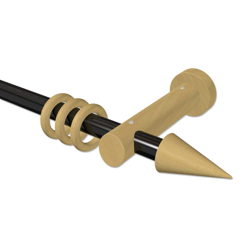 Yemina Curtain Pole Set, 5cm H x 420cm W, Black/Beech