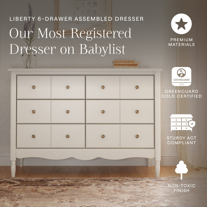 Liberty 6 Drawer 48" W Double Dresser, Warm White