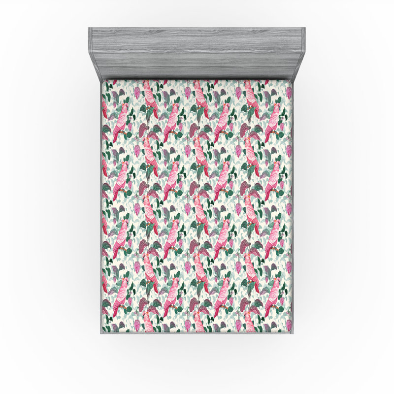 Drap-housse à motif floral Ambesonne, Rose pâle, vert laurier / floral, Drap-housse de taille très grand