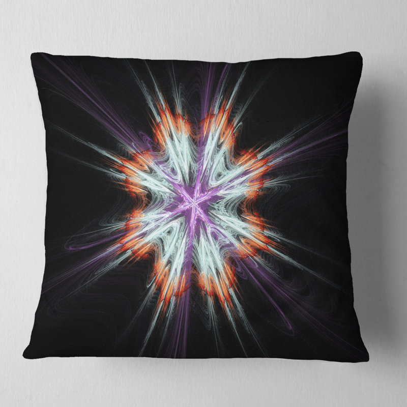 Fleurs abstraites sur fond noir - coussin à imprimé floral, 16 po x 1 po, Coussin décoratif