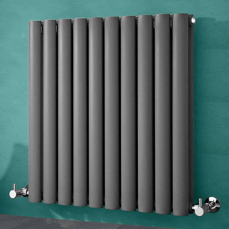 iBathUK Princia Horizontal Double Oval Panel Radiator Angled Valve, 600cm H x 600cm W x 79cm D, Grey