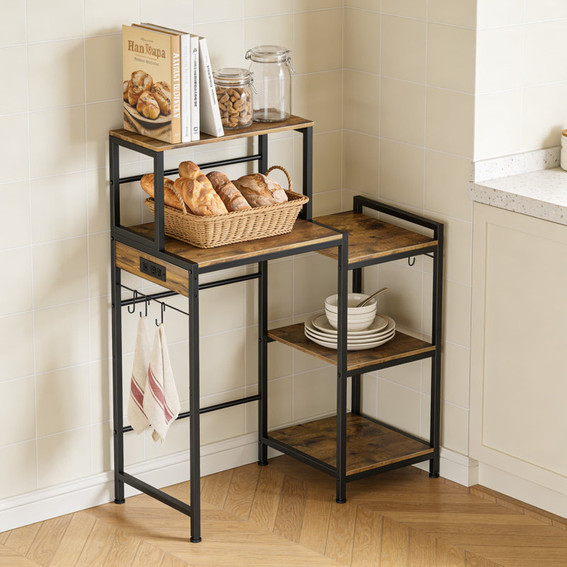 Mini Fridge Cabinet With Storage Shelves, Microwave Stand With 2 AC Outlets & 2 USB Ports, Coffee Bar Cabinet With Fridge Space For Kitchen, Dorm, Office, Living Room