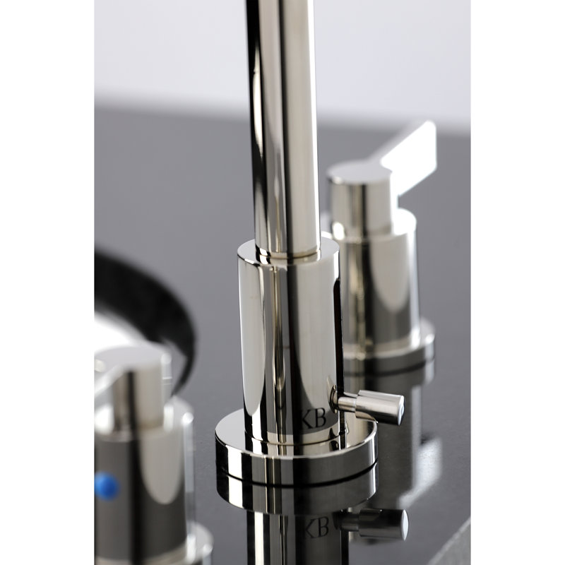 Kingston Brass NuvoFusion Two-Handle 3-Hole Deck Mount Widespread Bathroom Faucet with Brass Pop-Up Drain, Polished Nickel