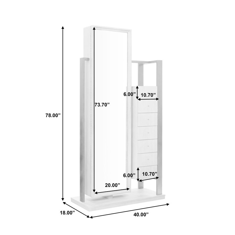 Natural Wood Full-Length Mirror Semanier with Storage