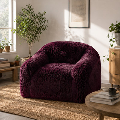 40" Wide Modern Cloud Accent Chair, Faux Fur, No installation required for Bedroom and Living Room, Red