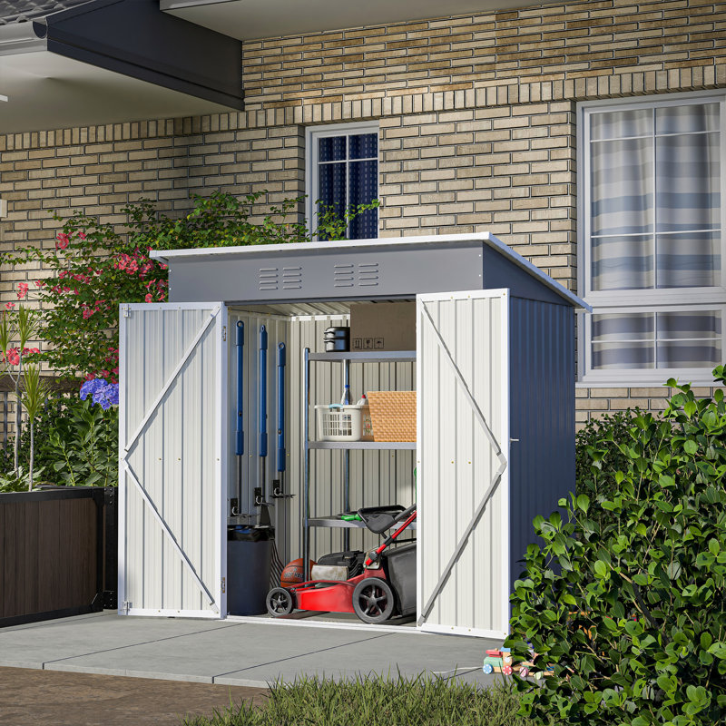 Small Mini Outdoor Storage Sheds Pent Roof Green With Aluminum Alloy Frame And Sliding Door, Gray