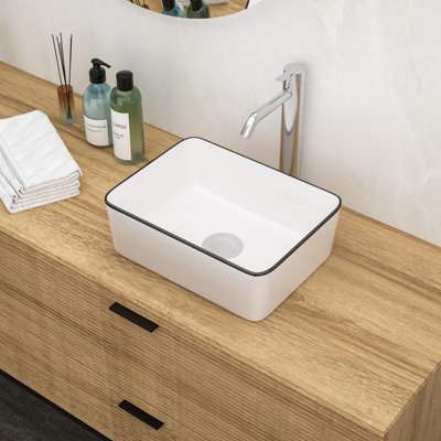 Lavabo de salle de bain rectangulaire en céramique blanche 16 x 12 pouces | Idée de cadeau
