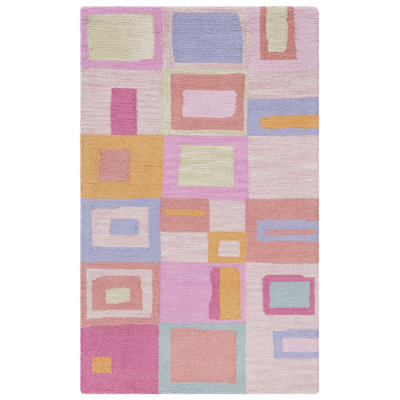 Krystyna Geometric Handmade Tufted Wool/Cotton Pink/Blue/Orange Area Rug