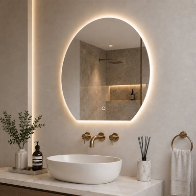 Miroir rond de salle de bain à DEL avec bord droit, éclairage rétroéclairé à 3 couleurs à intensité variable, désembuage automatique et film de protection