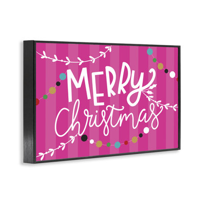 «Merry Christmas over Pink Stripes», art de la giclée encadrée, design par Louise Allen Designs