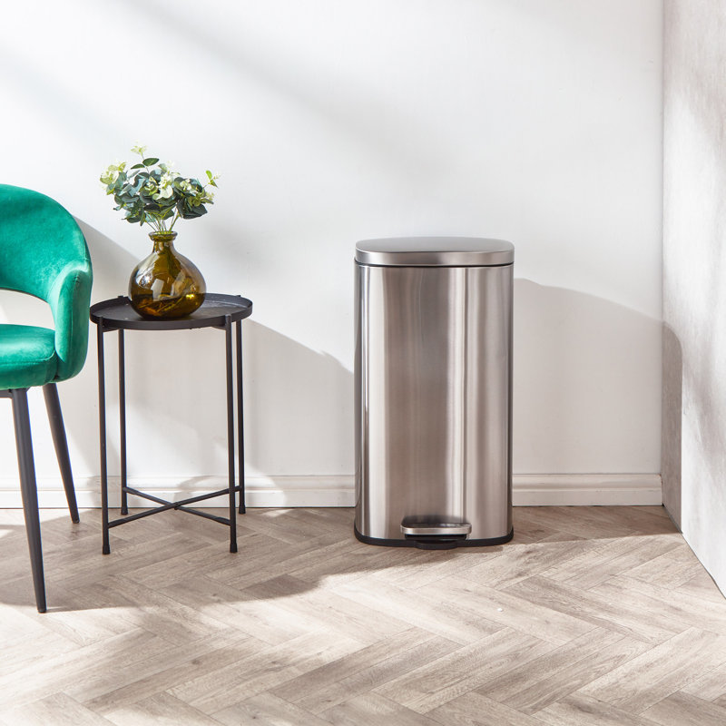 Okkel Metal Step On Kitchen Trash Can, 7.9, 63cm H x 35cm W x 30cm D